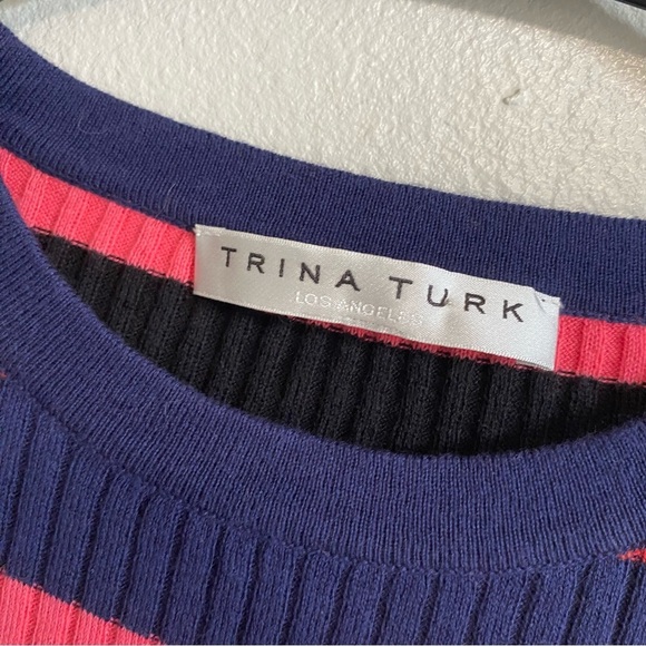TRINA TURK Cotton Stripe Agent 2 Long Sleeve Sweater Size S/M - Picture 6 of 7